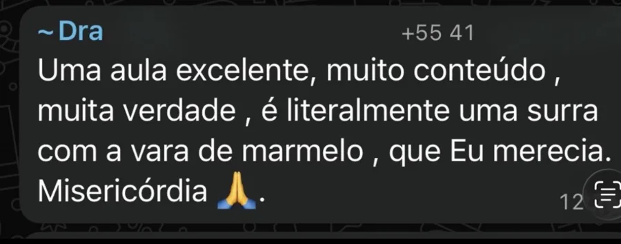 Depoimento de WhatsApp sobre uma aula excelente