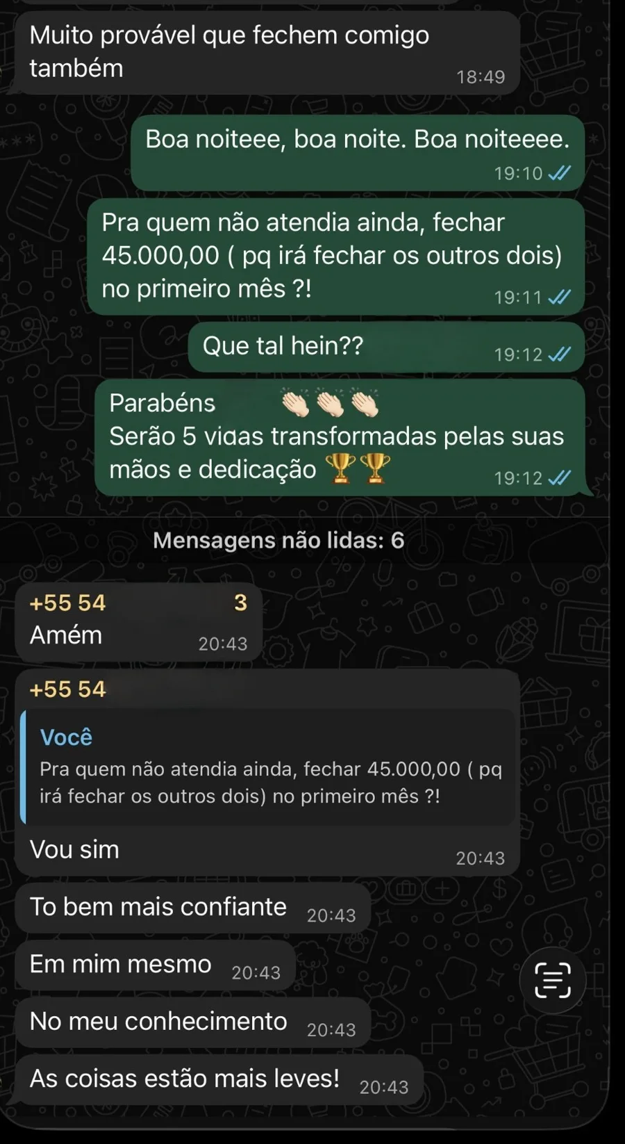 Depoimento sobre o fechamento de R$ 45 mil e mais confiança profissional